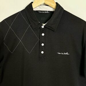 TRAVIS MATHEW Polo Short Sleeve Shirt Mens L Black Diamond Logo Golf Performance